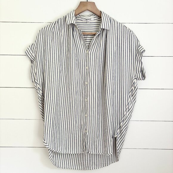 Madewell blue and white oversized striped button down blouse - Picture 1 of 5